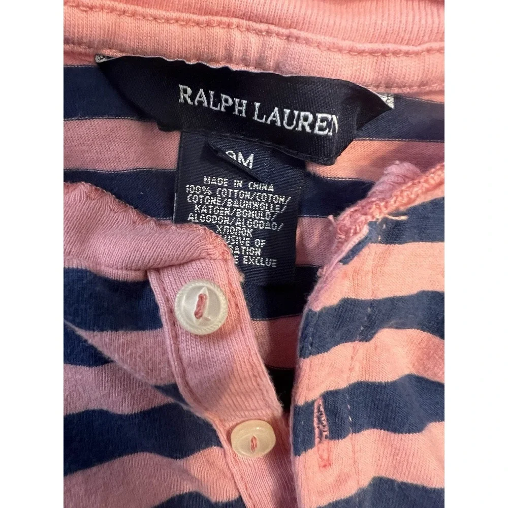 Ralph Lauren Shirt Dress Girls 9m Months Pink & Blue‎ Striped Pony Logo Ruffles